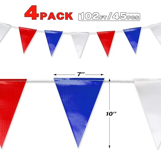 Red&Blue&White Pennant Banner Flags | OSHA 500lb Rated | Strand Fade Resistant 【408FT】