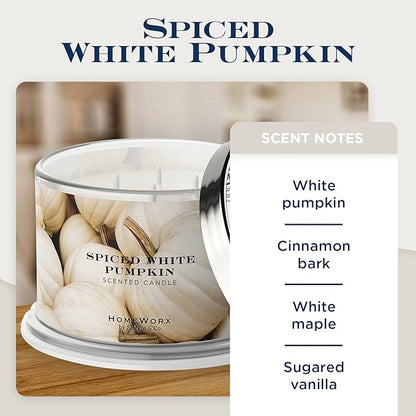 Spiced White Pumpkin 18 oz 4-Wick Candle by HomeWorx | Cozy Aromatherapy | Long-Lasting Fragrance | Winter Home Decor Essential