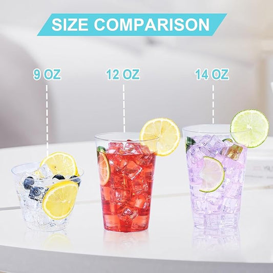 100 Pack 9 oz Clear Plastic Cups, Plastic Wine Cups for Cocktail Party, Polystyrene Hard Cup with Higher Heat Resistance(9oz 100count)