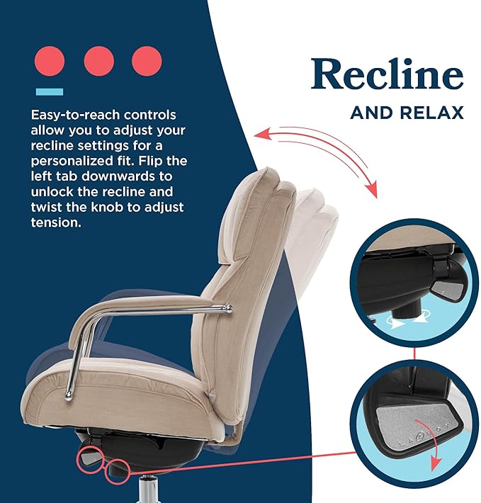 La-Z-Boy Sutherland Ergonomic Fabric Swivel Computer and Desk Chair, Cream (CHR10048D)
