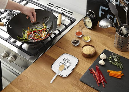 Ceramic Spoon Rest for Kitchens Stove Top Counter, Funny This Kitchen is Seasoned with Love White Spoon Holders for Chef, Mom, Grandma, Modern Farmhouse Kitchens Cute Decor Gift