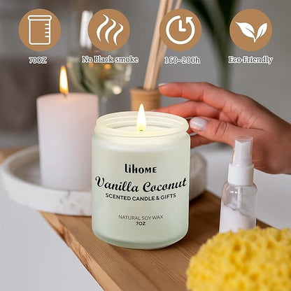Candles Gifts for Women - Natural Soy Wax Candle for Home Scented Perfect for Christmas, Birthday, Mother's Day, Vanilla Coconut Candles