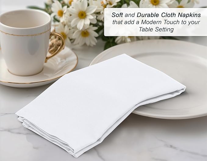 Zoyer Cloth Napkins Set of 12, 18x18 Inches Cotton Enrich Napkins Cloth ‎Washable, Soft & Durable Dinner Napkins for Parties, Wedding, Christmas, ‎Thanksgiving & Everyday Use - White