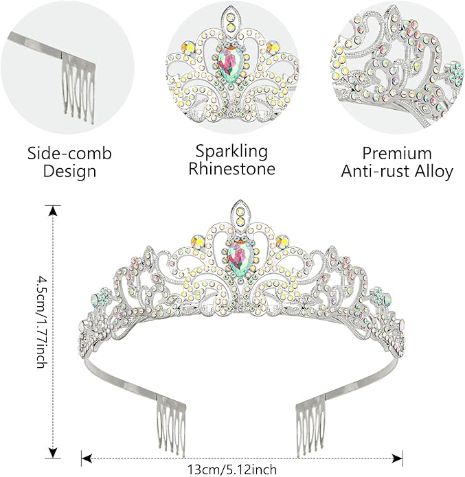 6 Pack Crystal Tiara and Princess Crown,Silver Rhinestone Tiaras with Comb Crown,Bridal Wedding Queen Headbands Prom Birthday Party Halloween Hair Accessories Jewelry Gifts for Women Girls