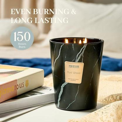 M&SENSE Extra Large Candle 35oz 150H OudWood Scented, 3 Wick Highly Scented Jar Candles, XL Large Christmas Gift Candle for Women, Long Lasting Burning for Holiday, Thanksgiving, Christmas