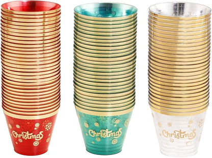 WELLIFE 60Pcs 9oz Christmas Party Cups, Christmas Cups Disposable, Includes 20 Each of Three Color Plastic Cups for Xmas