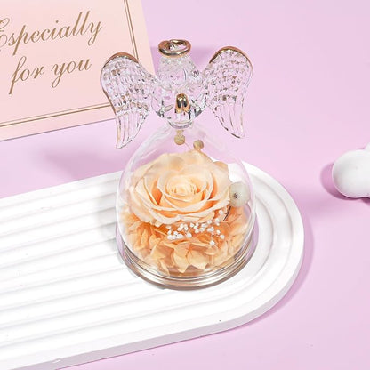 Yamonic Angel Figurine with Preserved Rose, Champagne, Gifts for Mom Grandma, Mothers Day, Christmas, Anniversary, Birthday