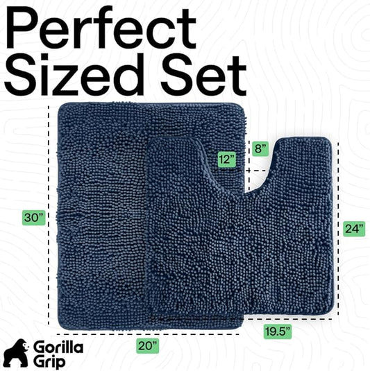 GORILLA GRIP Bathroom Rug Sets, Soft Chenille 2 Piece Area Rugs Set, Toilet Base Mat and 30x20 Carpet, Absorbent Microfiber Washable Mats Dry Quickly, Home Décor and Bath Room Accessories, Navy Blue