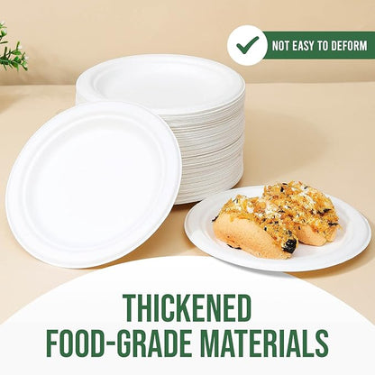 7-Inch White Paper Plates 100 Pack - 100% Compostable Dessert Plates | Leakproof Disposable Plates for Party, Microwave Safe & Oil Resistant, Eco-Friendly Small Dinnerware (100 Count)