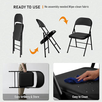 SEALAMB 16 Pack Black Folding Chairs with Padded Seats & Cushion, Durable Metal Foldable Chairs for Wedding Party, Commercial Chairs for Office School Church Events, 330lb Capacity (Black-PU, 16 Pack)