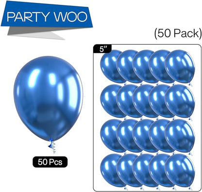 PartyWoo Metallic Blue Balloons 50pcs 5 Inch Small Mini Chrome Blue Latex Balloons for Graduation Wedding Baby Shower Engagement Baby Shower Wedding Bachelorette Birthday Party Decorations Blue-G106