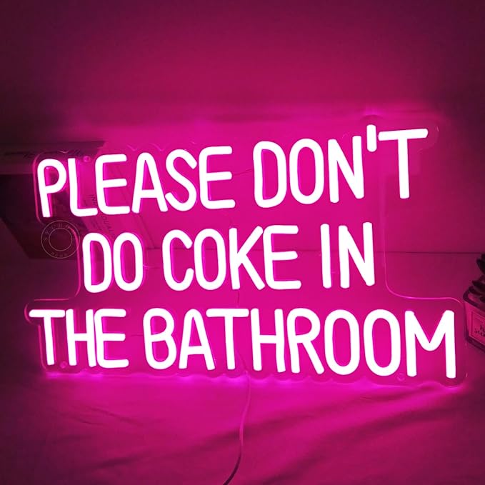 SYLHOME Pink Please Don't Do Coke In The Bathroom Led Neon Light Sign Game Room Bedroom Bar Store Hotel Wall Decor Sign Birthday Christmas Party Backdrop USB 16.9"X9.2"