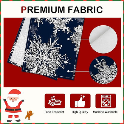 Blue Snowflake Table Runner 13x72 Inch Winter Table Runner Burlap Winter Holiday Dining Tables Decoration with White Snow Patterns Christmas Tablecloth for Kitchen Dining Home Party Decor