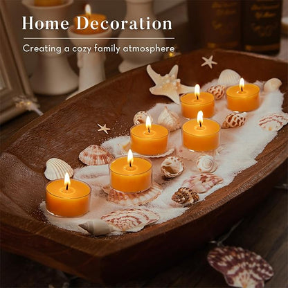 Unscented Beeswax Tea Lights Candles 50 Pack, 4 Hours Long Burning Handmade Yellow Tealight Candles, Clear Cup Smokeless Beeswax Candles for Wedding, Party, Centerpiece & Home Decorative