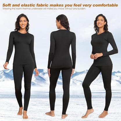 Thermal Underwear Women Long Johns Set Fleece Lined Warm Base Layer Long Sleeve for Weather Top Bottom Pajama