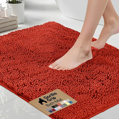 GORILLA GRIP Bath Rug Mat 36x24, Soft Absorbent Chenille, Quick Dry Microfiber Mats, Rubber Backing Washable Shower Floor Rugs, Bathmat Runner, US Designed Bathroom Home Accessories Sunset Orange