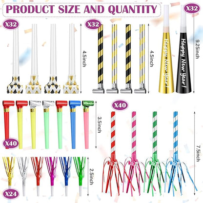 Lenwen 200 Pcs New Years Eve Noisemakers Party Favor 2026 Happy New Year Gold Silver Blower Horns Whistles Party Supplies for Birthday Celebration Sporting Events(Colorful)