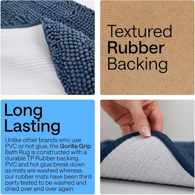 GORILLA GRIP Bathroom Rug Sets, Soft Chenille 2 Piece Area Rugs Set, Toilet Base Mat and 30x20 Carpet, Absorbent Microfiber Washable Mats Dry Quickly, Home Décor and Bath Room Accessories, Navy Blue