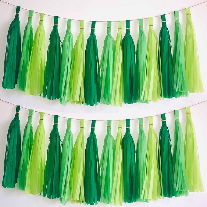 We Moment Green Light Tissue Paper Tassels Party Tassel Garland Banner for Green Party Decorations, DIY Kit, 15PCS