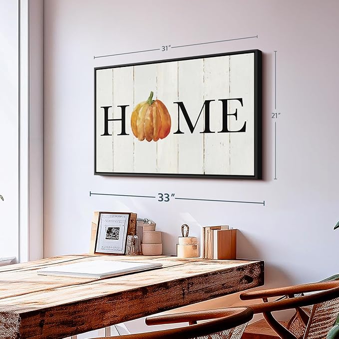 Elephant Stock Home Pumpkin Wall Art - Horizontal Floating Framed Canvas - 1-Piece Living Room Wall Decor - Rural Watercolor Canvas Print - Beige and Black Decor for Wall - by Carol Robinson - 31" X 21"