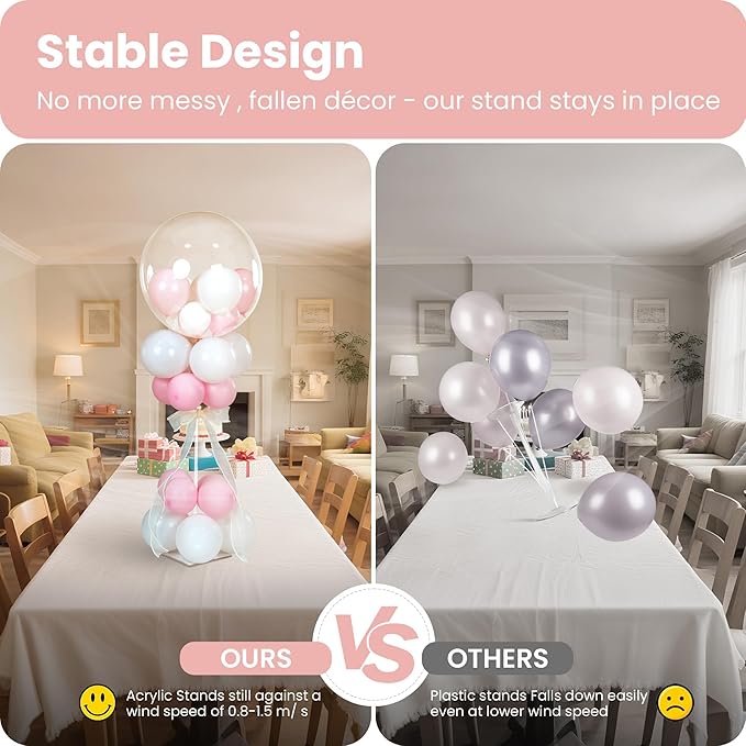 YALLOVE Balloon Stands for Table Set of 4, Adjustable Height 15.75 Inch, 23.62 Inch Balloon Centerpiece Stand, Acrylic Balloon Stick Holder with Base for Party Decorations (Balloons Not Included)