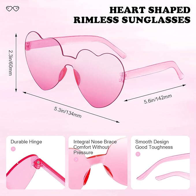SUNOVELTIES 18 Heart Shape Rimless Sunglasses Transparent Candy Color Party Glasses Colored Eyewear for Women