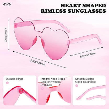SUNOVELTIES 18 Heart Shape Rimless Sunglasses Transparent Candy Color Party Glasses Colored Eyewear for Women