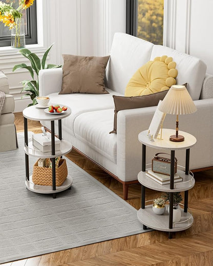 Small Nesting Coffee Table - 3-Tier Oval Accent Table for Small Spaces, Rustic Wood and Metal Couch End Table, Nightstand for Bedroom or End Table Living Room, Easy to Assemble, Greige