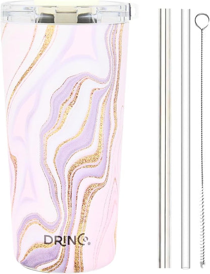 Drinco - 20 oz Stainless Steel Tumbler | Double Walled Vacuum Insulated Mug With Lid, 2 Straws, For Hot & Cold Drinks (20oz Rosa Gold)