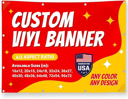 Custom Vinyl Banner with 150+ Sizes – Personalized Outdoor or Indoor Sign – Any Color & Design – Made in USA – Party, Business, Event Use