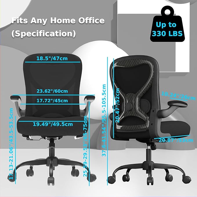 Office Desk Chair with Ergonomic Lumbar Support, Extra-Thick Seat Cushion, Flip-up Arms, Breathable Mesh Back, Computer Task Chair for Home Office