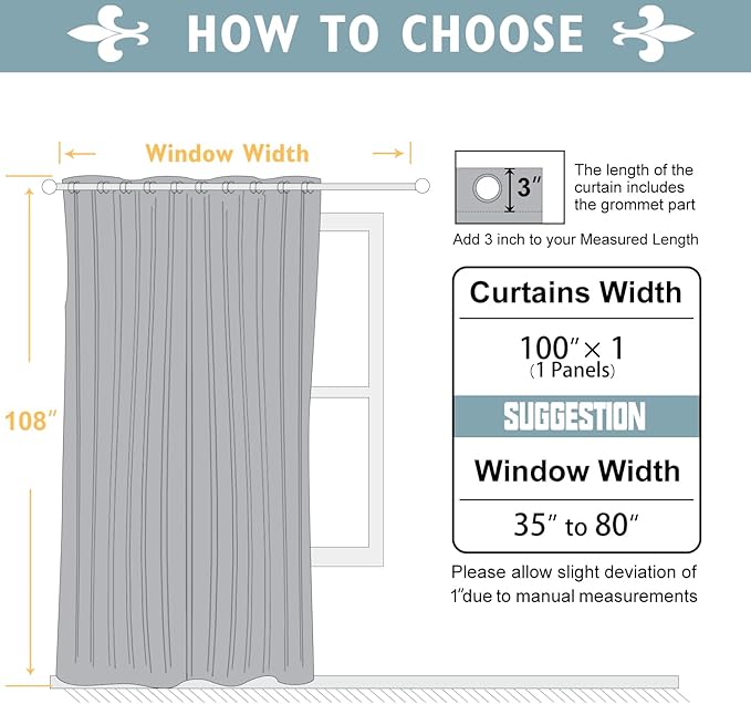 ChrisDowa Room Divider Curtain 108 Inches Long, Wide Blackout Sliding Door Curtain for Bedroom, Room Darkening Privacy Window Curtain for Patio Door (1 Panel Set, Beige, 100 x 108 Inch)