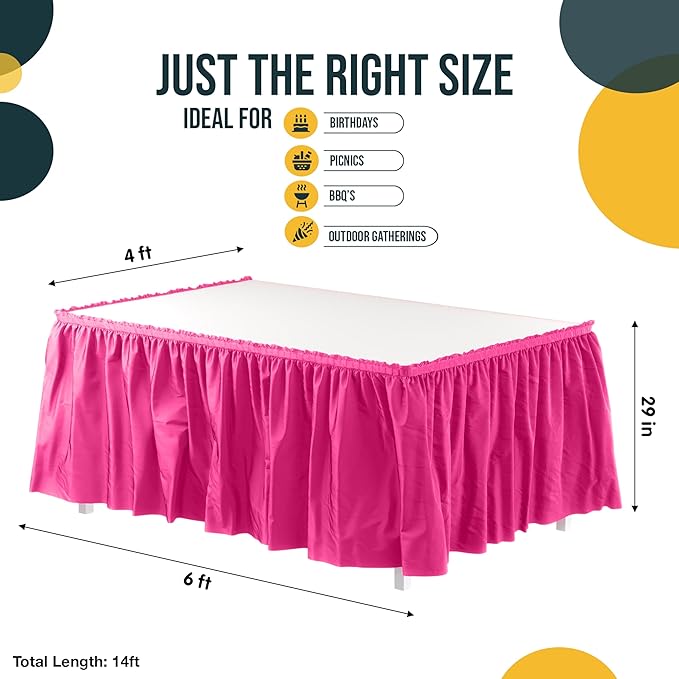 Exquisite Ruffle Table Skirt Cerise 48 Pack 14 Ft Long Table Skirts for Rectangle Tables 6ft Plus or Round Tables Skirts with Adhesive Strip for Gender Reveal Decor & Happy Birthday Parties