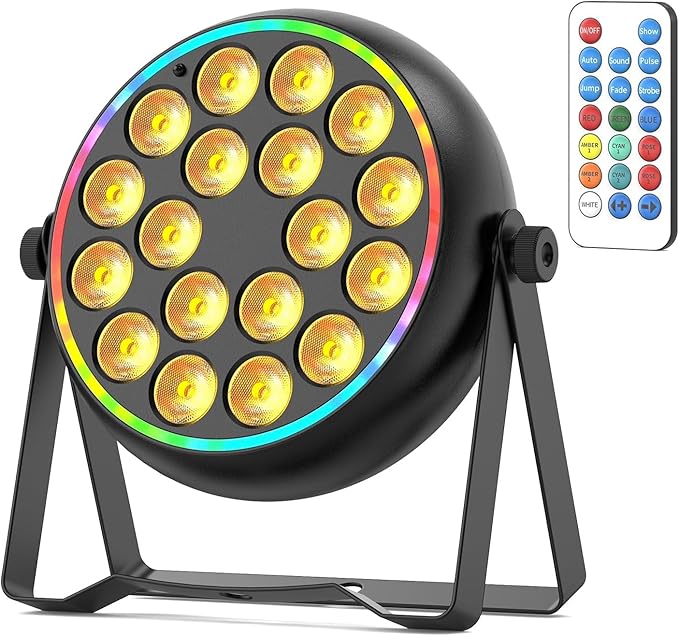 RGBW Par Light with Halo Ring Stage Light, Sound Active Uplight for Party & DJ DMX512 & Remote Control for Wedding and Strobe Light
