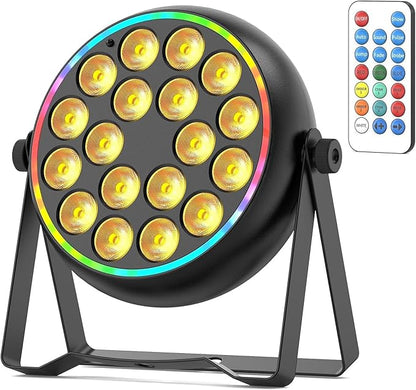 RGBW Par Light with Halo Ring Stage Light, Sound Active Uplight for Party & DJ DMX512 & Remote Control for Wedding and Strobe Light