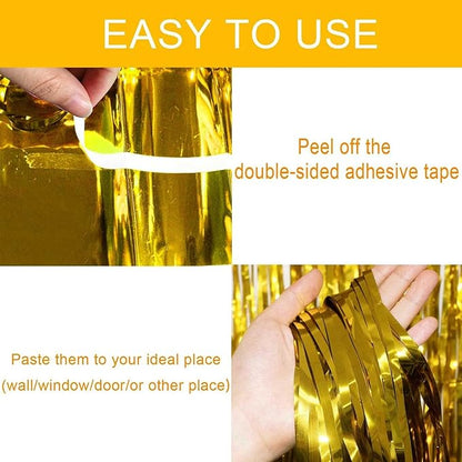 4 Pack Gold Foil Fringe Curtain Backdrop, 3.28Ft x 8.2Ft Metallic Tinsel Foil Fringe Streamer Curtains for Photo Booth Props, Birthday, Wedding, New Year’s, Christmas Decoration Party Supplies New