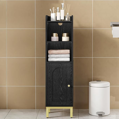 Bathroom Storage Cabinet, Small Corner Floor Cabinet with Door and Shelves, Narrow Toilet Paper Holder, Bathroom Organizer with Adjustable Shelf, for Small Spaces, Black BC38204GV1