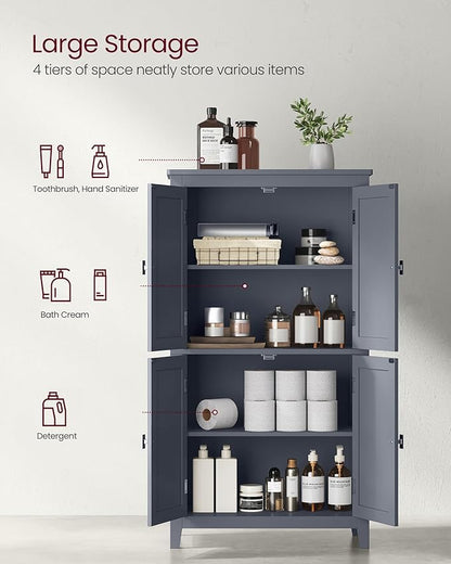 VASAGLE Floor Storage Cabinet, Freestanding Storage Unit with 4 Doors, Adjustable Shelves, 11.8 x 23.6 x 43.3 Inches, for Entryway, Bathroom, Slate Gray UBBC552G01