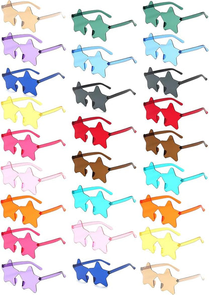 12/26/36 Pairs Rimless Star Shaped Sunglasses Transparent Glasses Bulk Fun Sunglasses for Party Favors