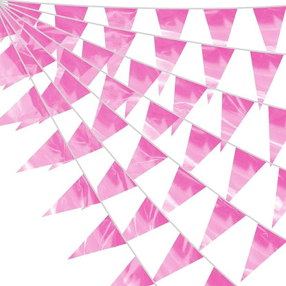 130FT Pink Glitter Triangle Pennant Banner Flag Metallic Bunting Fabric Garland for Christmas Graduation Wedding Engagement Anniversary Bachelorette Birthday Bridal Shower Valentine's Party Decor