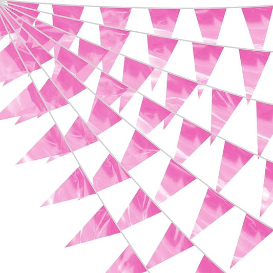 130FT Pink Glitter Triangle Pennant Banner Flag Metallic Bunting Fabric Garland for Christmas Graduation Wedding Engagement Anniversary Bachelorette Birthday Bridal Shower Valentine's Party Decor