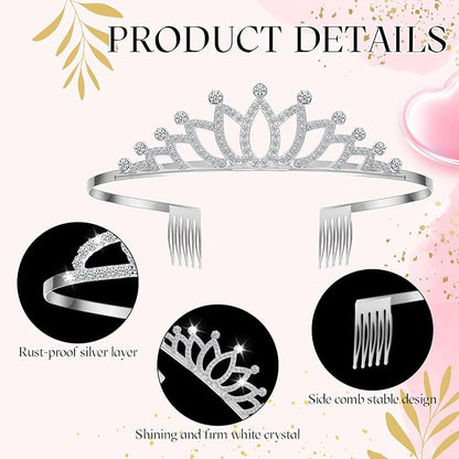 24 Pcs Crystal Tiara Headbands for Women Princess Headband Crown with Combs Tiaras and Crowns for Pageant Bridal Wedding Prom Party Gifts