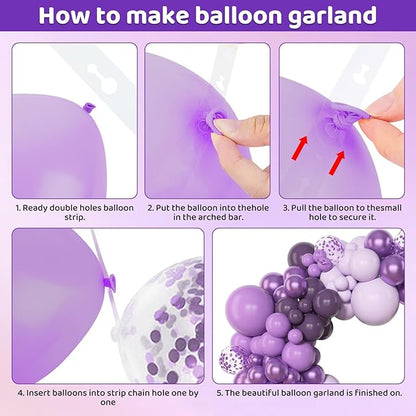 Amandir 153pcs Purple Balloon Garland Arch Kit, Different Sizes 18 12 10 5 inch Lavender Latex Metallic Confetti Purple Balloons for Halloween Wedding Birthday Baby Shower Party Decorations Supplies