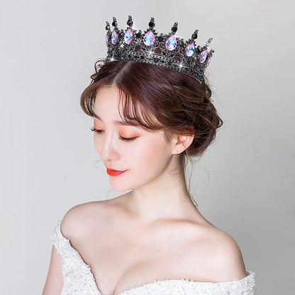 Queen Crown Rhinestone Wedding Crowns and Tiaras for Women Costume Party Hair Accessories Princess Birthday Crown Crystal Bridal Crown (Black Moonlight Purple)