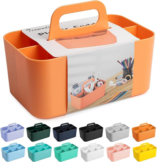 Tiawudi Multipurpose Caddy Organizer, Plastic Caddy with Handle, Stackable Desk Organizer for Stationery, Marker and Pencil, Office Supplies Organizer, Dorm Caddy