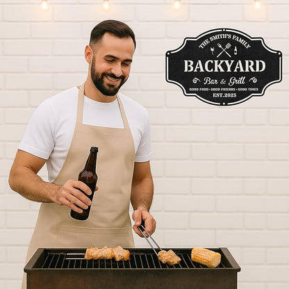 Rustic BBQ Grill Metal Sign, Custom Name Cut Wall Art for Outdoor Patio, Backyard Kitchen, Personalized Barbecue Decor