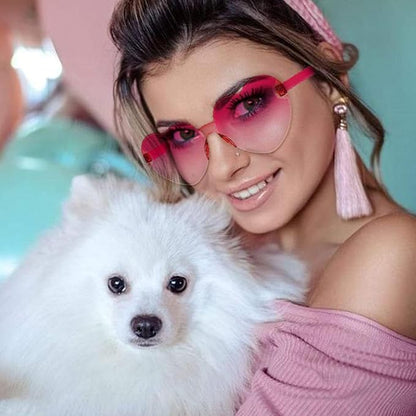 SUNOVELTIES 18 Heart Shape Rimless Sunglasses Transparent Candy Color Party Glasses Colored Eyewear for Women