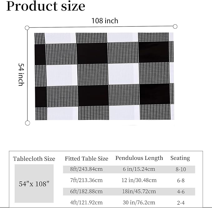 3 Packs Black and White Checkered Tablecloth 54x108 Inches Rectangle Gingham Tablecloth Disposable Plastic Waterproof Table Cover for Outdoor Picnic Kitchen and Birthday Party