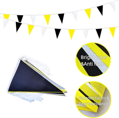 100 Feet 60 Pcs Yellow White and Black Pennant Banner Flag String Hanging Triangle DIY Flag, Bunting Streamers Decoration for Grand Opening, Birthday, Wedding Celebration(Yellow White & Black)