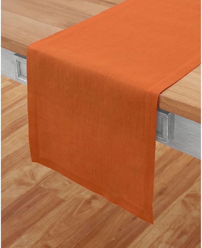 Solino Home Linen Pumpkin Table Runner 120 Inches Long - 100% Pure Linen 14 x 120 Inch Table Runner for Dining, Fall, Autumn, Holiday - Fete
